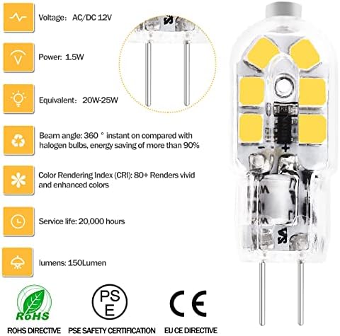 Lâmpada de lâmpada LED YUCCLIM G4 12V - Bulbos de paisagem de baixa tensão - Base Bi -PIN JC T3 TIPO WB01X10239 RANGE