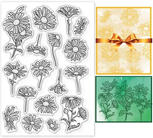Globleland Spring Daisy Carimbos claros para scrapbooking DIY Flores de silicone selos de carimbo transparente para cartas Fazendo decoração de álbum de diário de fotos