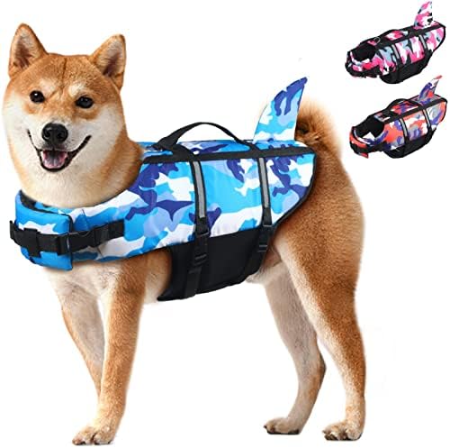 Couner Dog Life Jacket, Ripstop Shark Dog Dog Vida com alta flutuabilidade, Salva de flotação de animais de estimação ajustável, gole
