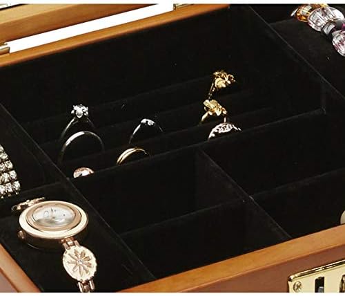 Caixa de jóias qtt vitrine de madeira com trava de senha Caixa de dupla camada esculpida Caixa de armazenamento versátil