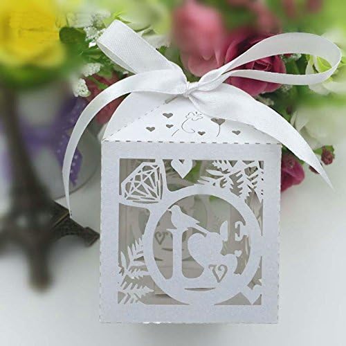Joinwin 50pcs a laser cortado Love Bird Wedding Box em caixa de papel de papel peantecente, caixa de doces de festa de festas