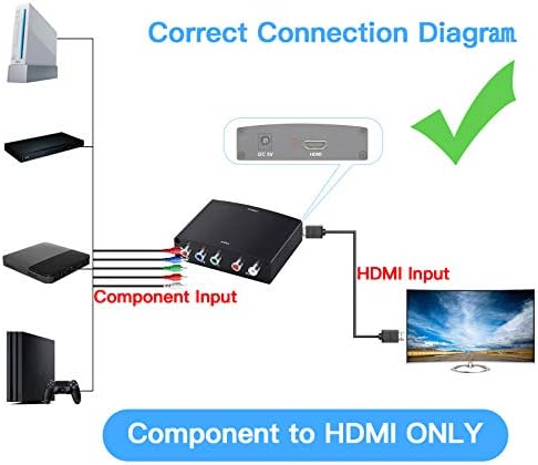 Componente para conversor HDMI, MISOTT 1080P YPBPR para HDMI Converter, 5RCA RGB para conversor HDMI, adaptador de saída HDMI de entrada componente