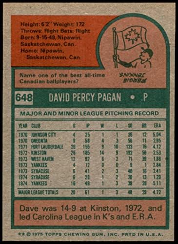 1975 Topps # 648 Dave Pagan New York Yankees NM Yankees