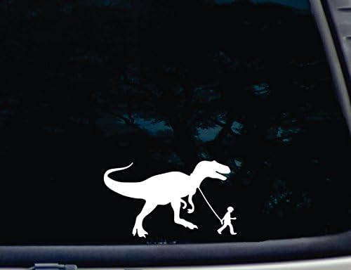 T -Rex para passear com o garoto - 6 1/2 x 3 3/4 Decalque/adesivo de vinil para janela, carro, caminhão, caixa de ferramentas - praticamente qualquer superfície lisa e dura. FEITO NOS ESTADOS UNIDOS