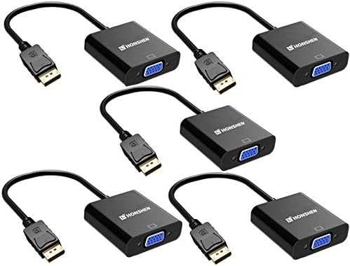 Honshen DisplayPort para adaptador VGA, 5 pacote de pacote DP para VGA Converter macho para fêmea, cordão de ouro para Lenovo, Dell, HP, Asus, ChromeBox