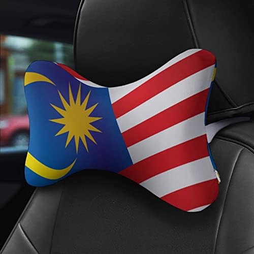 Travesseiro de pescoço do carro da bandeira da Malásia de 2 travesseiros de apoio de cabeça em forma de osso para o carro de