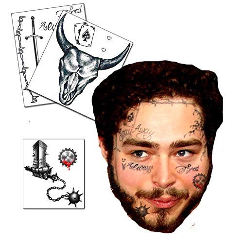 Atualizado 2021 Posty Malone Inspirado Face/pescoço Tattoos temporário Conjunto - Novas tatuagens incluídas - Skin Safe -