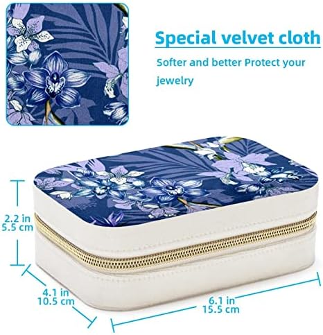 Art Vibrant Blue Flower Velvet Jewelry Box com estampa de exibição, organizador de brejeiros e organizador de gavetas