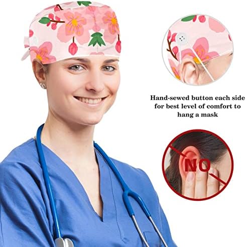 Capace de trabalho Yoyoamoy com botões Mulheres Chapéu Bouffant com Elastics Hair Band Size One Beauty Pink Plum Blossom