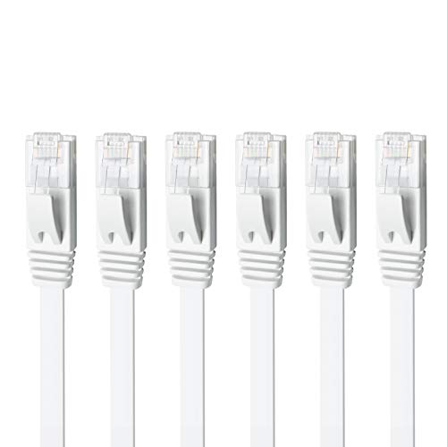 Yauhody Cat 6 Cabo Ethernet 5ft 6-Pack Branco, alta velocidade CAT6 GIGABIT RETEMENTO DE NETOR DE INTERNETA LAN CABOS, CONECTOR