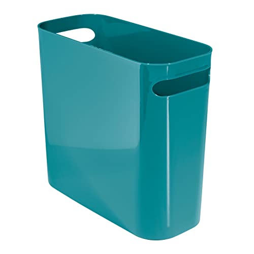 Mdesign Plastic Small Lix lata, 1,5 galão/5,7 litros de lixo, lixo estreito, alças para banheiro, lavanderia, escritório em casa - mantém resíduos, reciclagem, 10 de altura, coleção Aura, 2 pacote, azul azul de cerceta