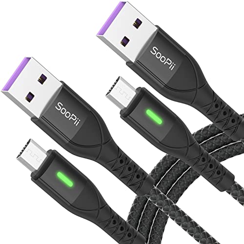 Soopii Cabo Micro USB, cabo de carregamento de Android de 2,6 pés com indicador de LED inteligente, cabo de carregador de telefone
