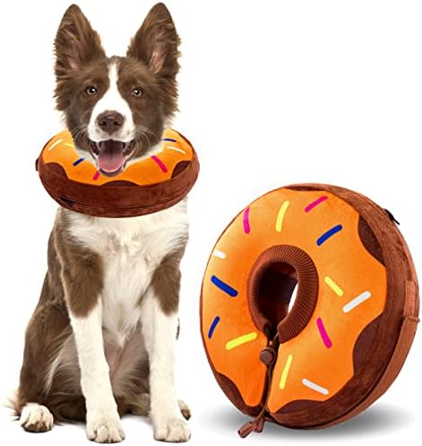 Cone de cachorro inflável PetNex após cirurgia, cone de donut de cachorro protetor para recuperação, cone de cachorro macio para cães e gatos grandes/médios/pequenos com velcro e cordão ajustável