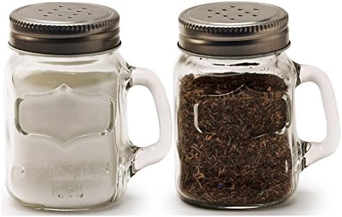 Circleware Glass Mini Mason Jar caneca saltador de sal e pimenta com alças e tampas de metal, copos de cozinha Preservando recipientes,