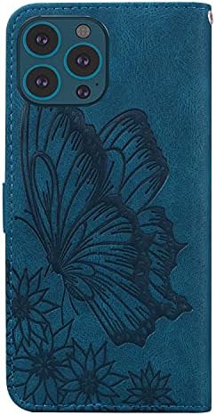 Carteira de capa de iPhone 14 em relevo, diário de borboleta elegante de Mavis, capa de fólio de couro com suporte de cartas
