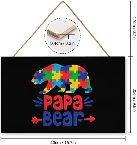 Consciência do autismo Papa Bear Wood Sign personalizado pendurar banners de madeira com cordas para decoração de escritório em casa
