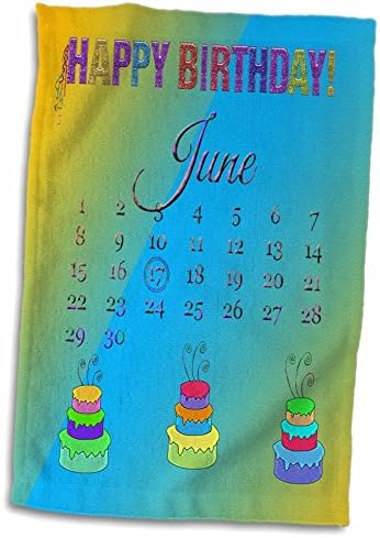 3drose 17 de junho, glitter pareça feliz aniversário, serpentinas de fita, coloridas. - Toalhas