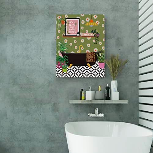 Botânico Bath Bath Canvas Poster Pintura Arte da parede do banheiro, Planta tropical Picture obra de arte emoldurada