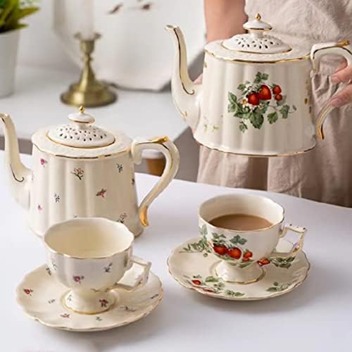 Conjuntos de chá de porcelana, com copos de chá e pires de bule de chá e filtro de chá para chá/café, xícaras de café e pires de luxo leves, estilo de chá da tarde requintado em estilo inglês (cor: D, tamanho: 5pc