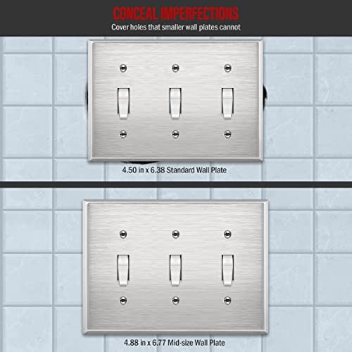 Enerlites Triple Toggle Light Switch Metal Tampa, placa de parede de aço inoxidável, resistente à corrosão, 430 aço inoxidável,