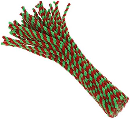 Happyyami 50pcs Limpadores de cachimbo de Natal listrados e glitter chenille haste para arte e artesanato decorações de artesanato criativo vermelho e verde