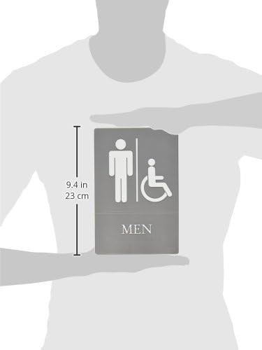 Banheiro de quarteto, sinal de banheiro, acessível por handicap, ADA aprovado, 6 x 9, braille de grau 2, banheiro masculino