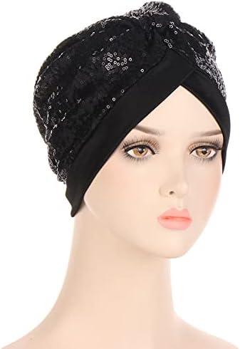 Chapeiro do cabelo feminino Wrap Hat Women Mulheres Muslim Turbow Hatbow lantejas de cabeceira de cabeceira capa de lenço de cabeça
