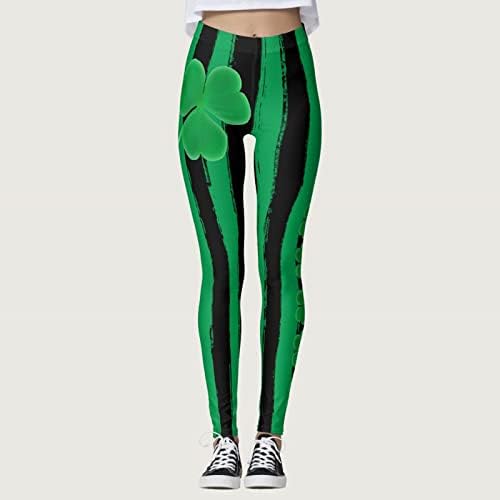 São Patrick Leggings Verdes Mulheres na cintura alta que corre as leggings de ioga verde quatro folhas trevo escovado calças de ginástica de ginástica