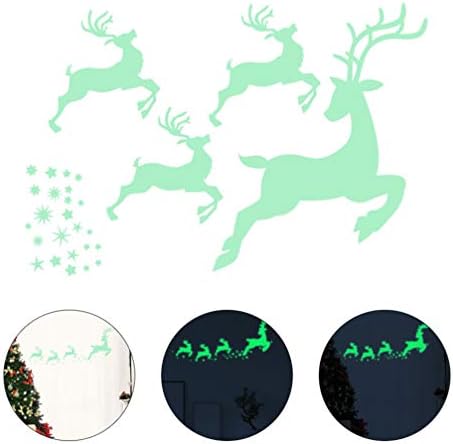 Toyandona Elk Decor de Natal Adesivos luminosos PVC Glow in the Dark Cartoon Elk Removável Decalque de parede para vitrine