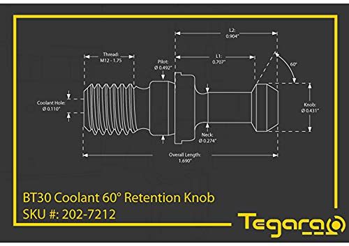 Tegara BT30 M12 60 Coolante através do botão de retenção de cravos puxada para o irmão, Kiwa, Miyano, Okuma 202-7212-5 P [