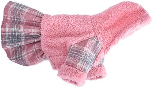 Vestido de cachorro de inverno, suéter de cachorro de lã para cães pequenos, roupas de cachorro xadrez e rosa quentes