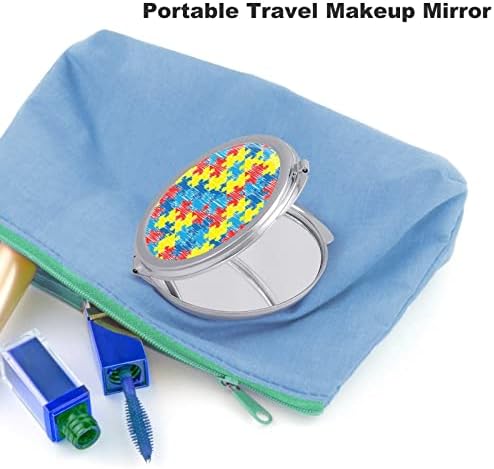 Consciência do autismo Puzzle colorido compacto espelho de bolso portátil espelho cosmético dobramento dobrável 1x/2x