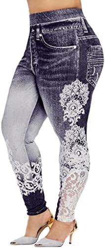 Treino de novidade leggings de cintura alta impressão de jeans estirada de ioga de ioga para esportes treino de ginástica