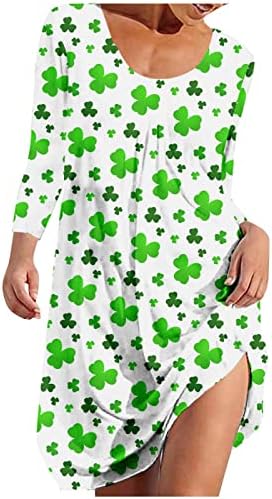 Trebin feminina moda feminina redonda casual pescoço St. Patrick Imprimir vestido casual de manga longa
