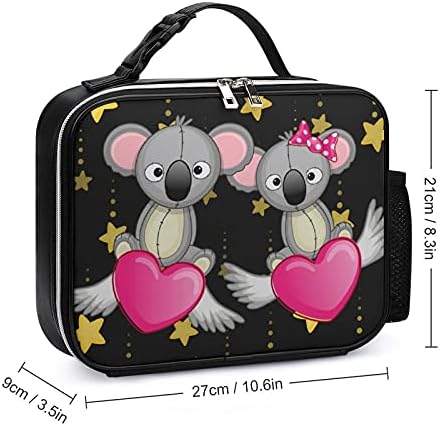 Cartão de namorados com amantes Koalas reutilizáveis ​​para almoçar bolsa de lancheira isolada para o trabalho de trabalho de trabalho para piqueniques com alça