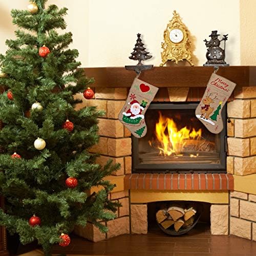 Presente Boutique Seting Holder para o conjunto de Natal de 2 árvore de ferro fundido rústico e meias de boneco de neve decoração