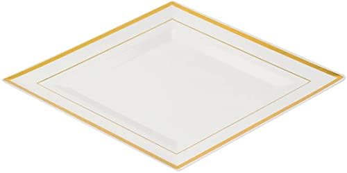Placas de plástico quadrado - 10 | Branco/ouro | pacote de 8