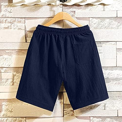 Shorts de linho de algodão para homens meninos de verão sufocada de cintura elástica e elástica com shorts esportivos de bolsos de
