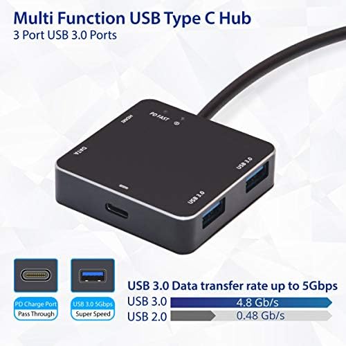Syba USB Tipo-C Hub multi-função Adaptador com 60W PD Power Delivery Type-C Passa através da porta de carregamento,