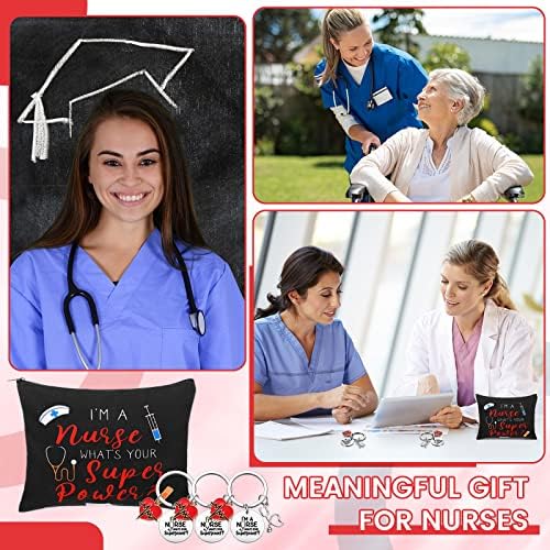 CUNNO 24 PCS Presente de apreciação de enfermagem, 12 sacolas de maquiagem de enfermagem e 12 teclados de apreciação de enfermagem, enfermeiros presentes de enfermeira presentes de graduação Gretos de enfermagem para mulheres
