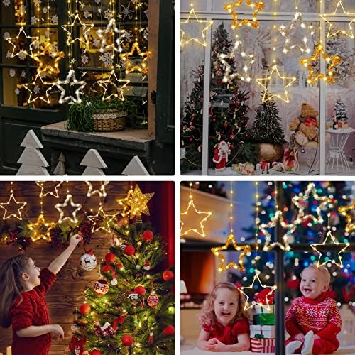 8 peças Luzes da janela de Natal com 32 pés de Natal Tinsel Garland Ribbon 8 Modos de iluminação Luzes de Natal