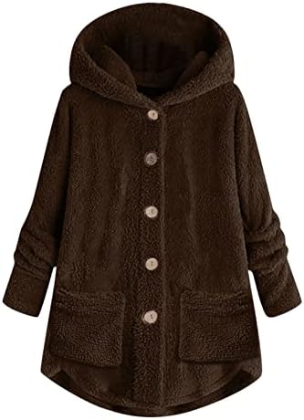 Coats femininos de cokuera Casacos com capuz de inverno solto Cardigan Casaco de lã casaco casual Botão de cor sólida Down Pocketwear