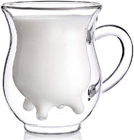 Teemall Handcraft Borossilicate Copo - bezerro fofo e meio transparente resistente ao calor e xícara de leite com camada dupla - arremessador de leite 250ml