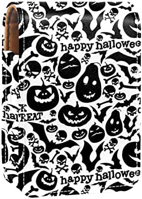 Mini estojo de batom com espelho para bolsa, Halloween Black White Pumpkin Morced