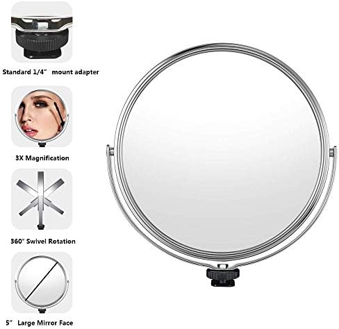 espelho de maquiagem Inkeltech - espelho portátil de vaidade portátil de 5 polegadas, espelho redondo de 360 ​​graus, espelho lateral duplo de 1x / 3x com o adaptador de montagem de 1/4 ”para luz do anel