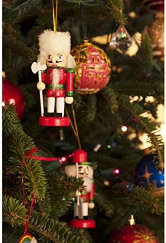Criações inteligentes soldados vermelhos 4 pacote de 4 polegadas de 4 polegadas de madeira de madeira, decoração festiva de árvore de Natal