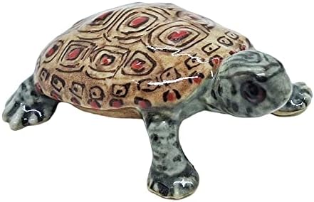 Witnystore 1 Tartaruga marrom longa estatueta - Tartaruga minúscula minúscula mão feita de porcelana cerâmica pintada de barro colecionável