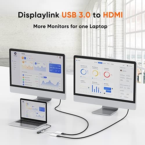 Cablecreation USB Adaptador HDMI com Chip DisplayLink, USB 3.0 para HDMI Exibir adaptador gráfico compatível com Windows 10/8.1/8/7