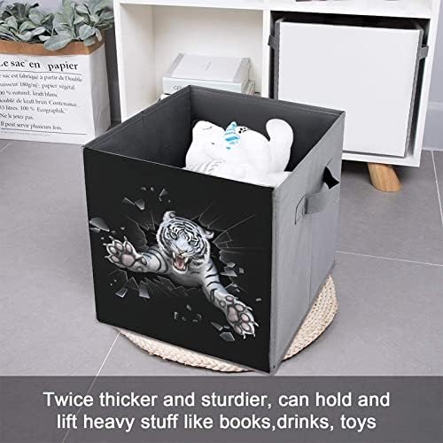 Cubos de armazenamento de salto de tigre branco com alças bancos de tecido dobráveis ​​Organizando cestas para o armário das prateleiras