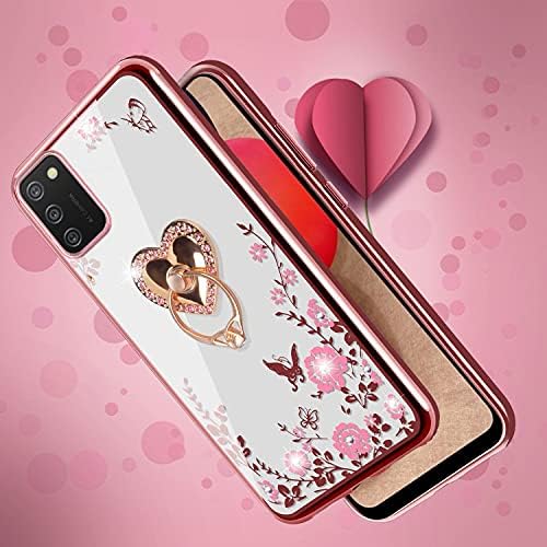 Caso B-Wishy para Samsung Galaxy A03s Para Mulheres, Cristal Glitter Butterfly Heart Floral Slim TPU Luxurno Bling Linda Cover de